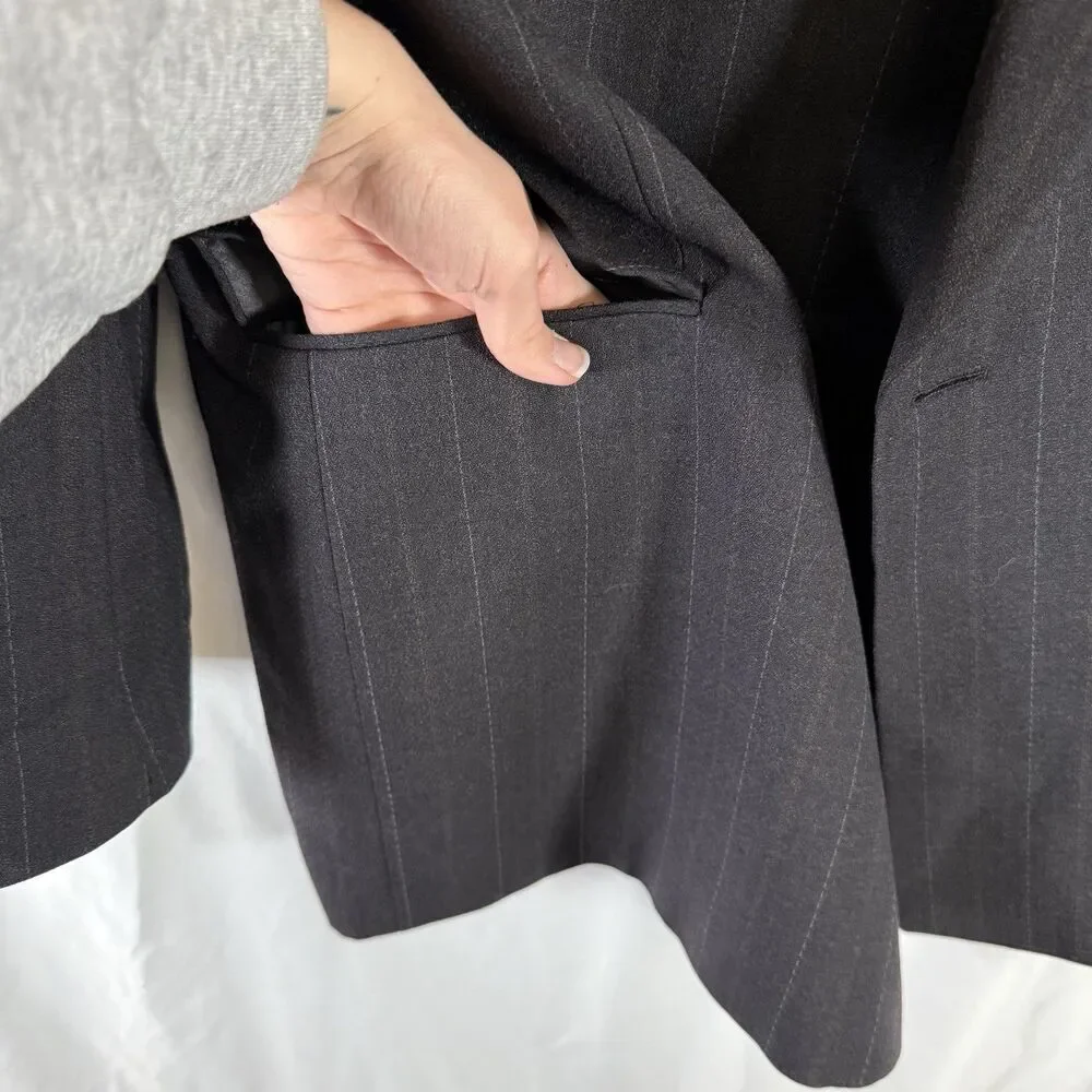 Hugo Boss Wool Zeus Blazer Men's 46L Super 100 Black Striped Sigle Button